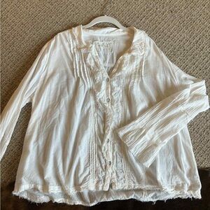 Free People Women's White Button-Up Blouse XL